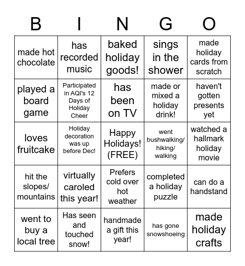 AQI Bingo! Bingo Card