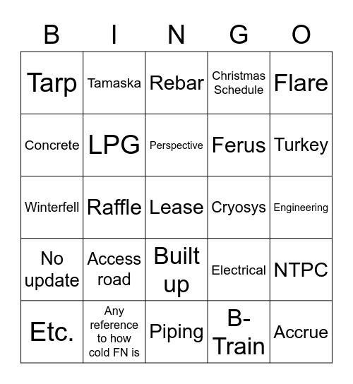 Cryopeak Bingo Card