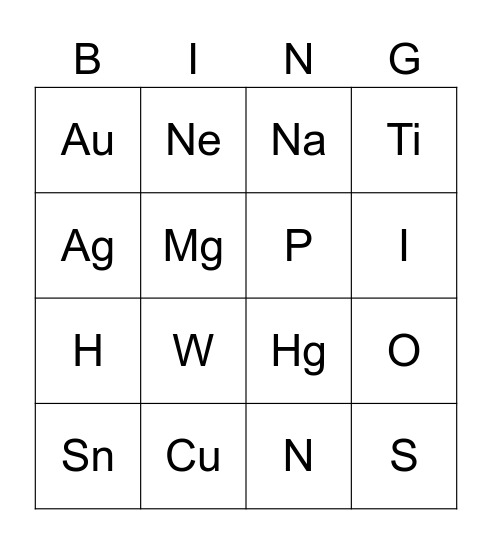 Elementenbingo Card