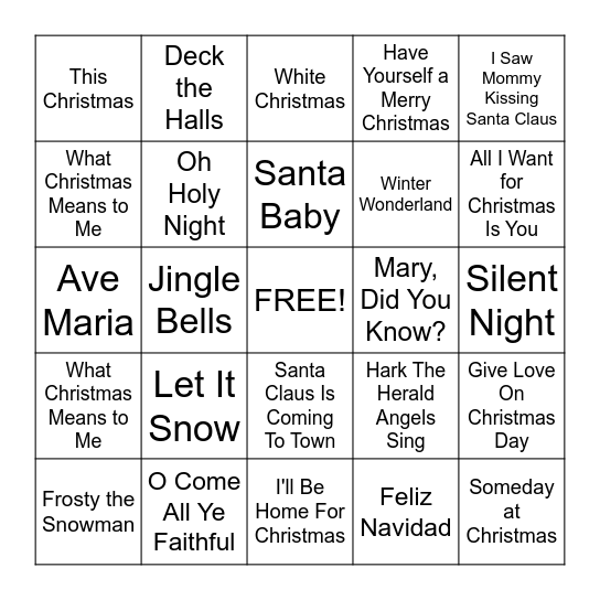 Christmas Music Bingo Card