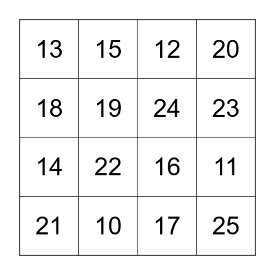 Number Bingo Card