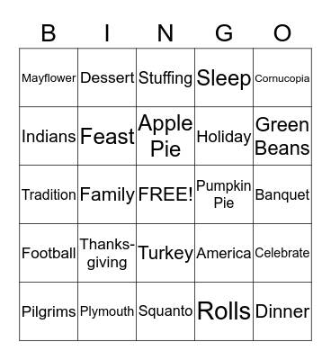 Thanksgiving BINGO Card