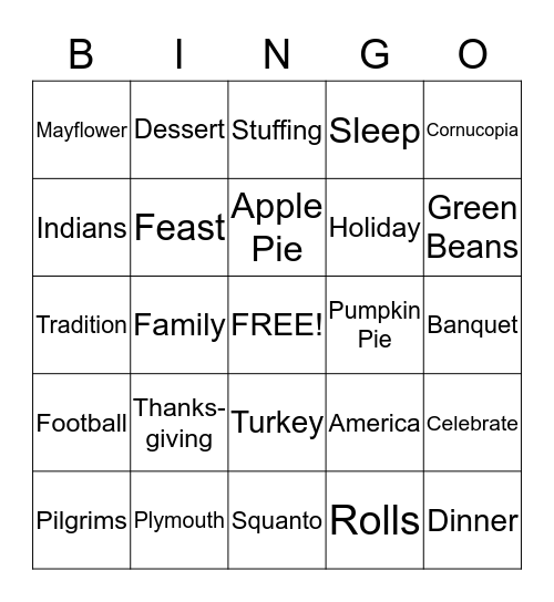 Thanksgiving BINGO Card