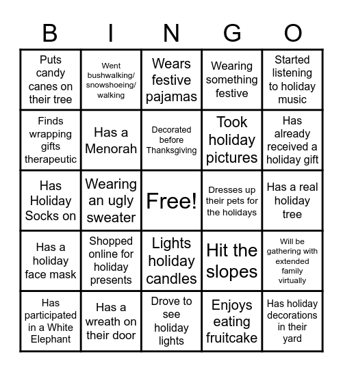 AQI Virtual Holiday Bingo Card