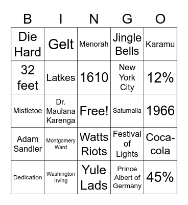 2020 Holiday Bingo Card