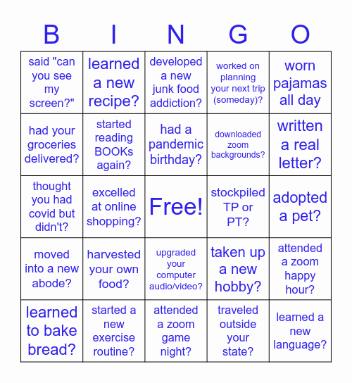 Since the start of the pandemic have you... Bingo Card