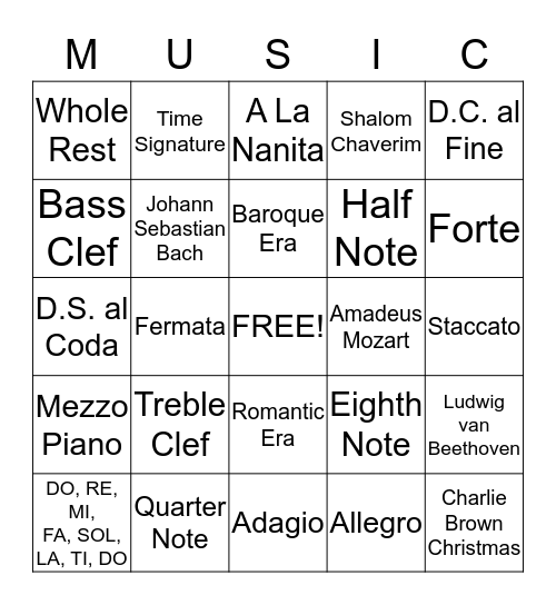Music Bingo Card
