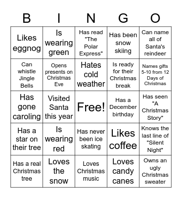 Christmas People Bingo Card
