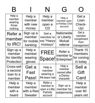 Holiday Bingo Card