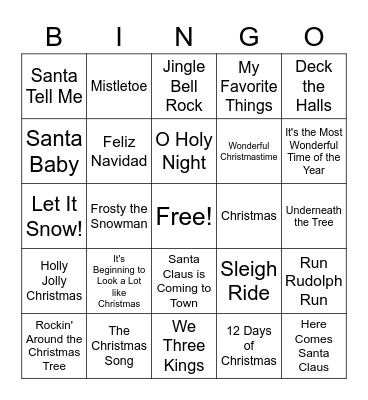 Christmas Music Bingo Card