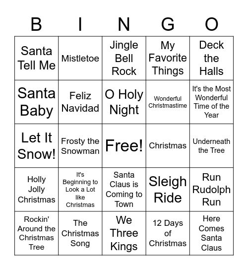 Christmas Music Bingo Card