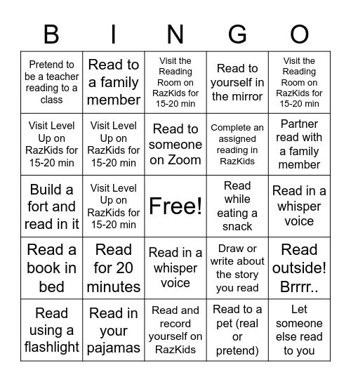 Reading Bingo Card