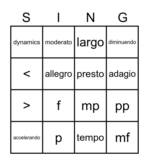 5/6 December Music Bingo Card