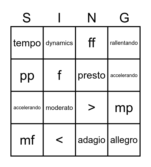 5/6 December Music Bingo Card