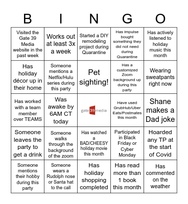 Gate 39 Media Holiday Bingo Card