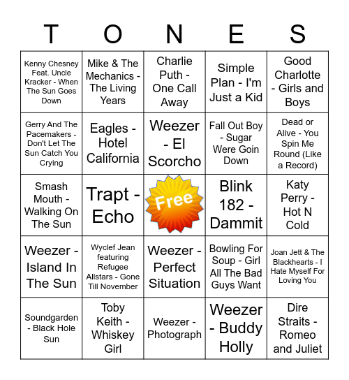 Game Of Tones 12-14-20 Game 1 Bingo Card