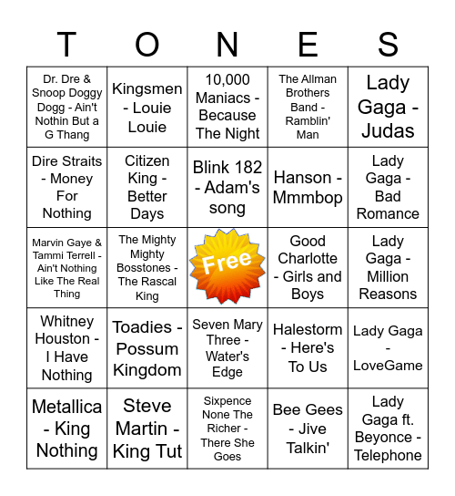 Game Of Tones 12-14-20 Game 7 Bingo Card