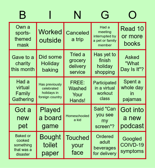 Holiday/Christmas Bingo Card