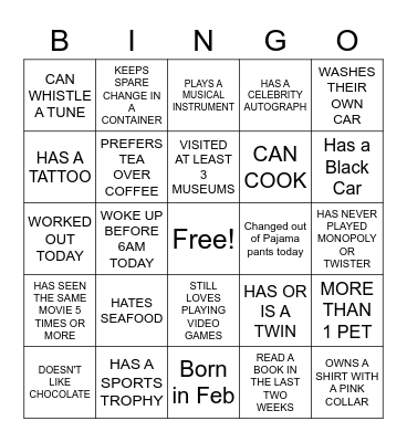 ESS Group Activity - January Bingo Card