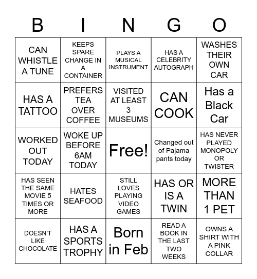 ESS Group Activity - January Bingo Card