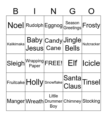 Holiday Bingo Card