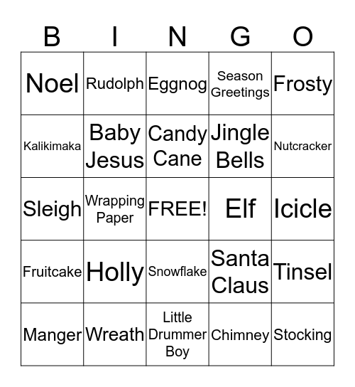 Holiday Bingo Card