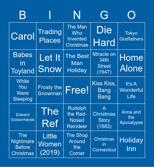 Popular Holiday Movies Bingo Card