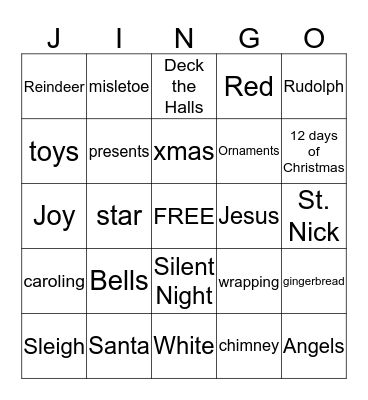 MERRY CHRISTMAS Bingo Card