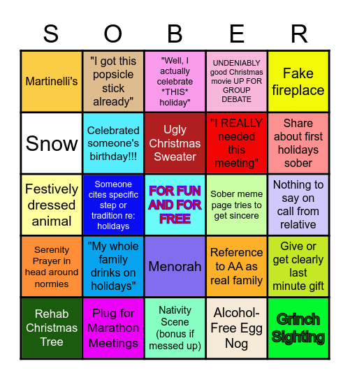 Popsicle Holiday SOBER Bingo! Bingo Card