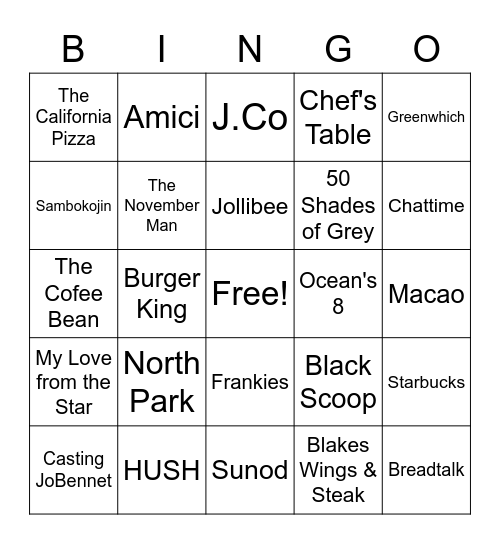 Untitled Bingo Card