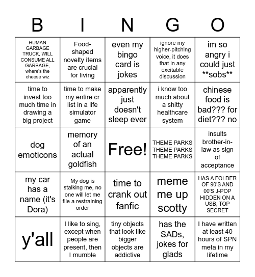 Ashlee's Bingo Card