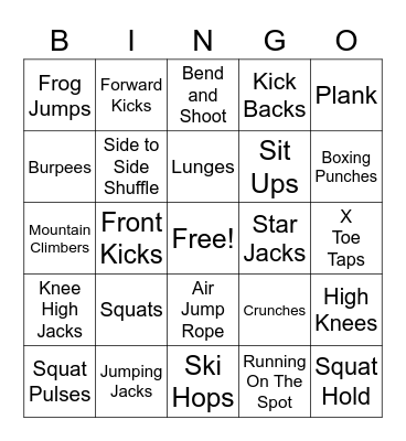 Ms.M's Fitness Class Bingo Card