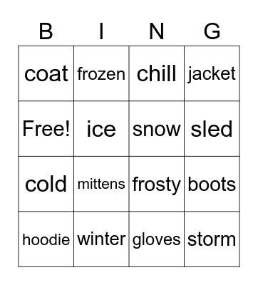Winter Words Bingo Card