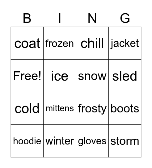 Winter Words Bingo Card