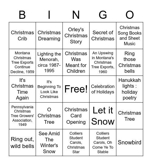 SCL Winter Holiday Bingo Card