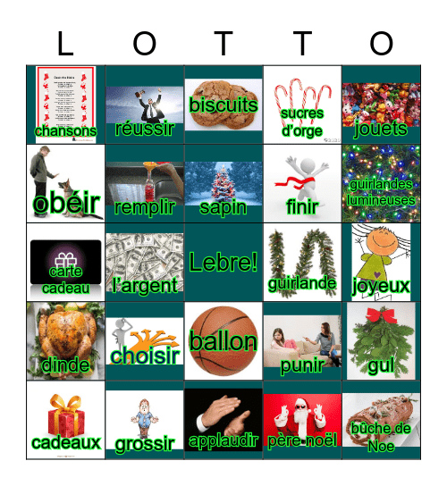 Le Noël, Les Mis, & IR verbs Bingo Card