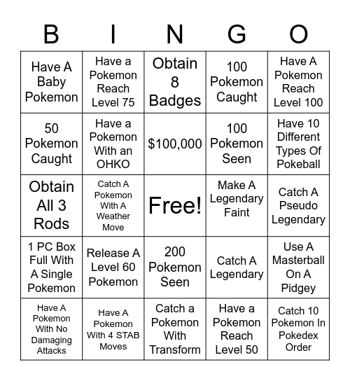 Pokemon Bingo Card