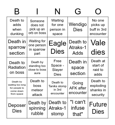 "Flawless" Raid Bingo Card