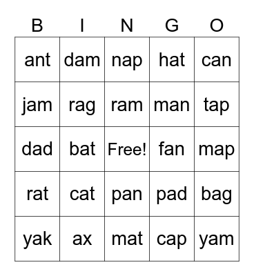 Phonics 2: Unit 1-2 Bingo Card