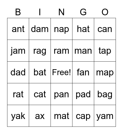 Phonics 2: Unit 1-2 Bingo Card