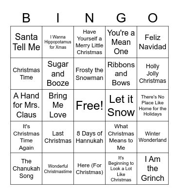 Holiday Name that Tune Bingo Card