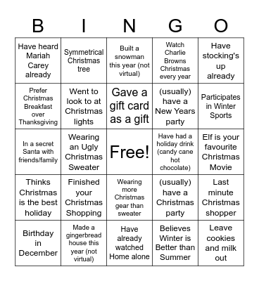 Christmas Bingo Card