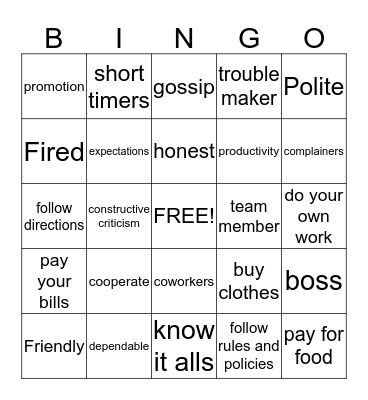 Expectations BINGO Card