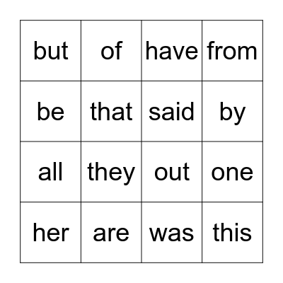 Sight  Words Bingo Card