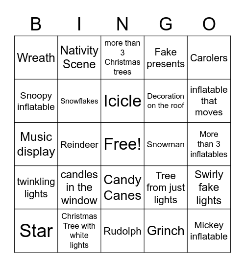 Christmas Lights Bingo Card