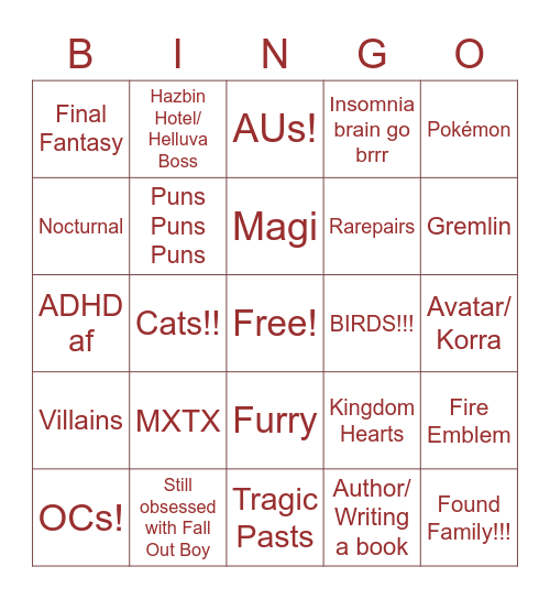 Ren Bingo Card