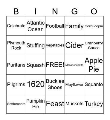 Thanksgiving Bingo Card