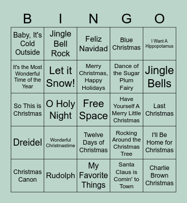 Holiday Songs Bingo Card