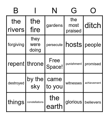 Surat ul Buruj Bingo Card