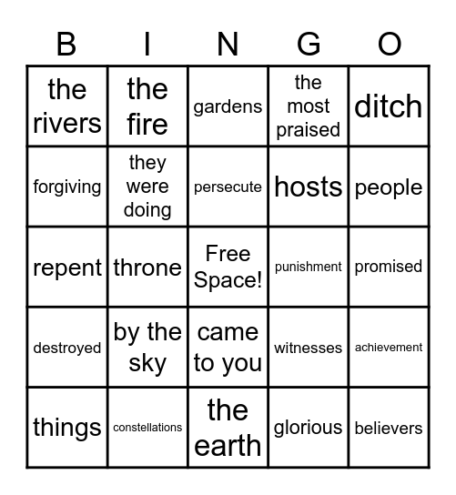 Surat ul Buruj Bingo Card